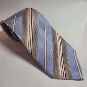 Ermenegildo Zegna Men's Blue and Beige Striped 100% Silk XL tie 3.75x61.5
